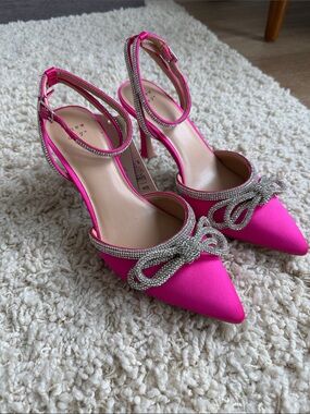 Hot Pink Crystal-Embellished Pointed Toe Heels